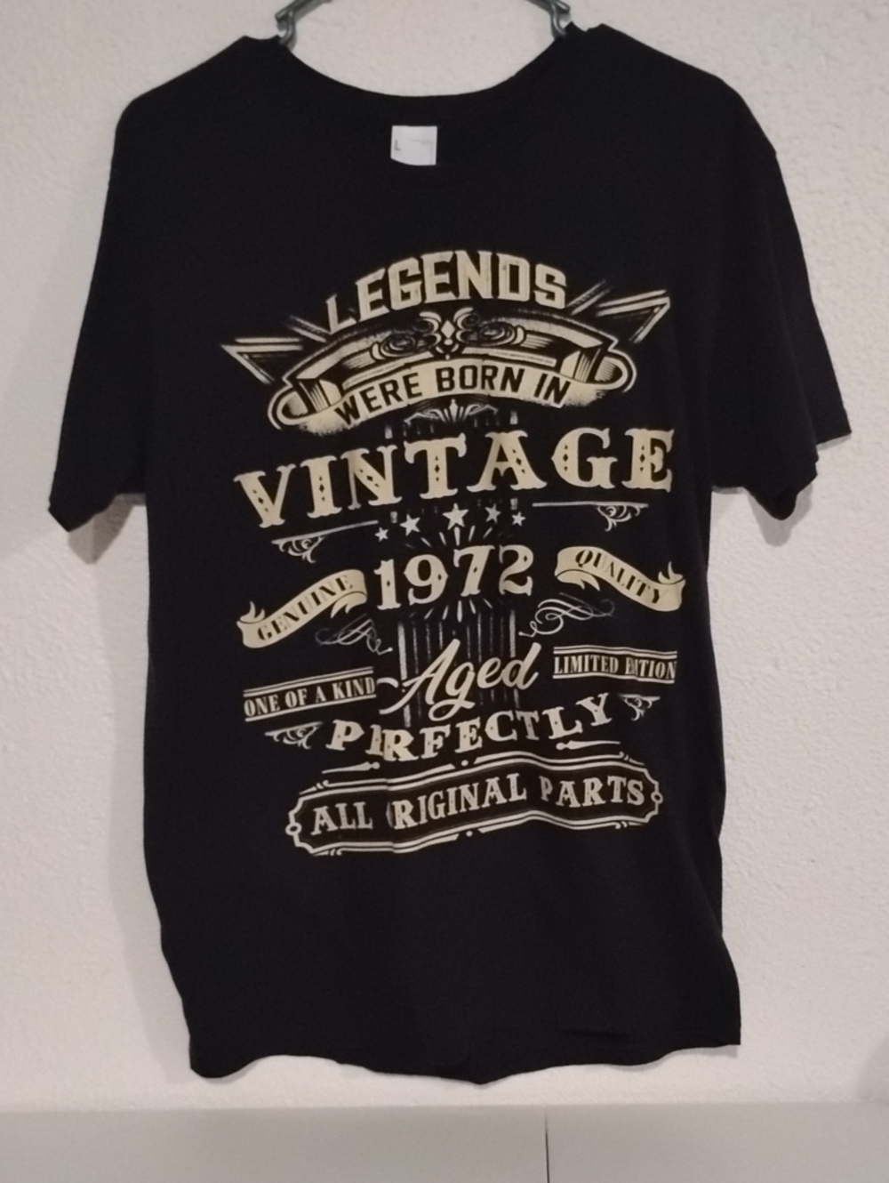 Vintage Men's 1972 Graphic Tee - Black with Cream Print Size Large